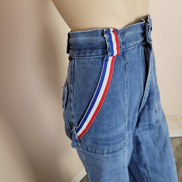 Vintage 1970s wrangler jeans, wide leg/flare. Red, white and blue striped trim - Picture 8 of 16
